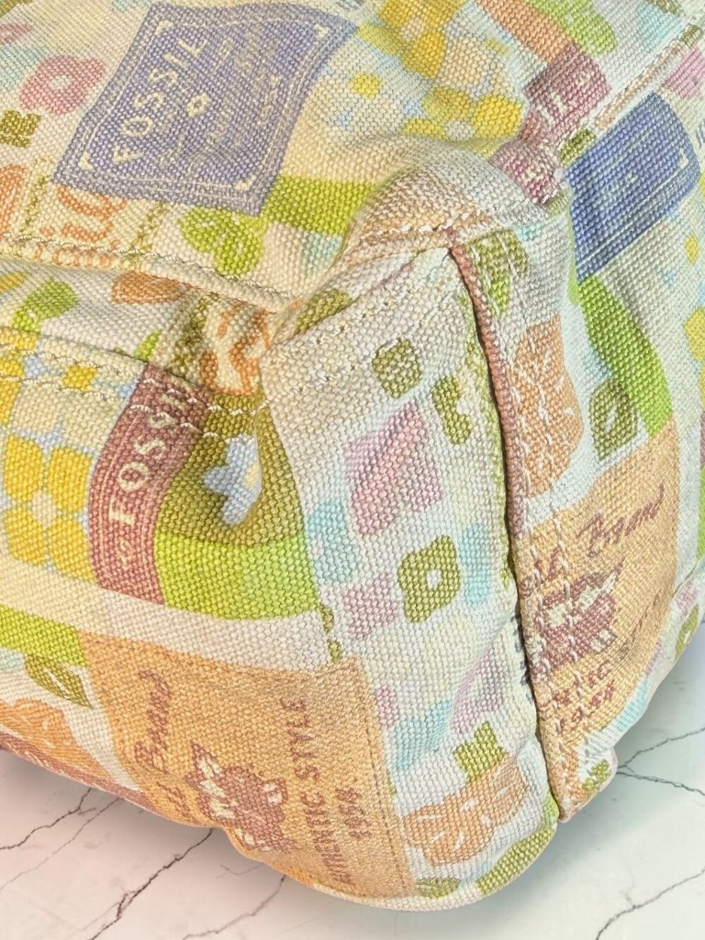 Fossil Rare Vintage Y2K "Nostalgia Grid" Multicolor Canvas Shoulder Tote Bag - Picture 11 of 16